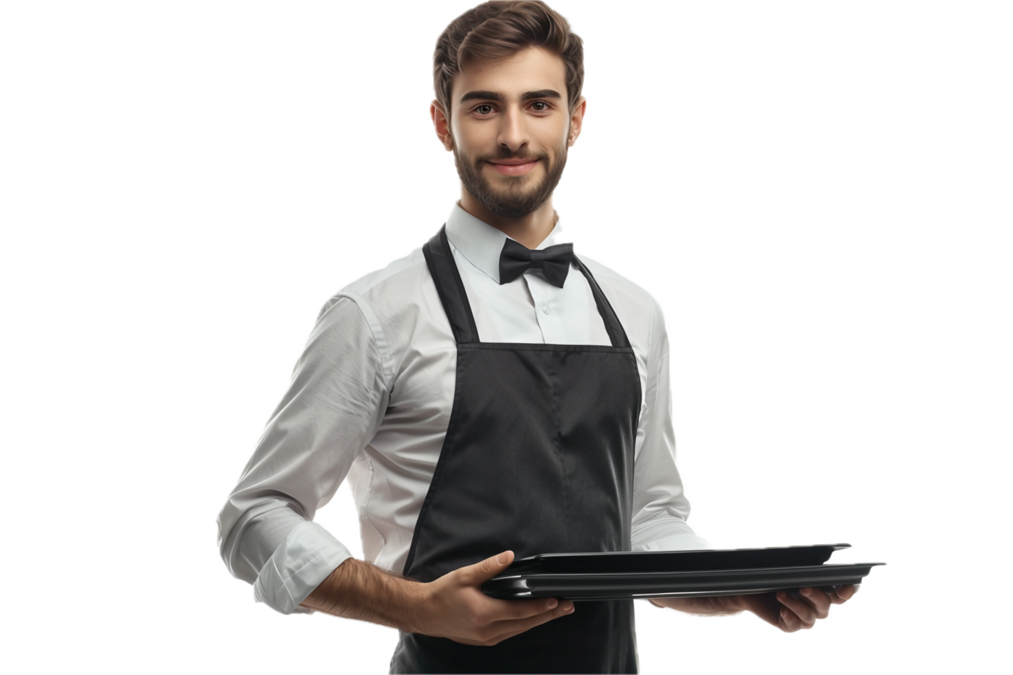 AI generated Waiter in Uniform Holding Empty Serving Tray png