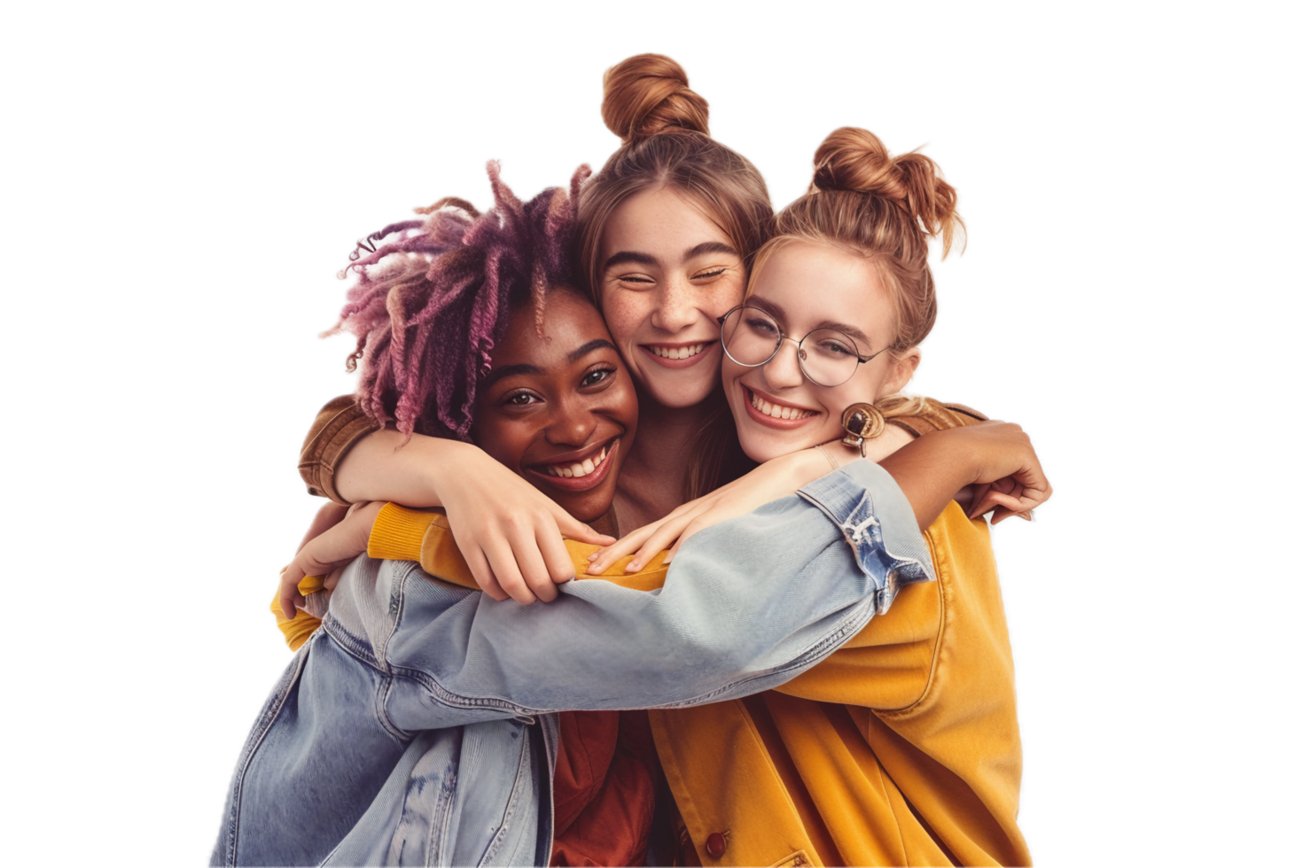 AI generated Animated Friends Hugging and Smiling Together png