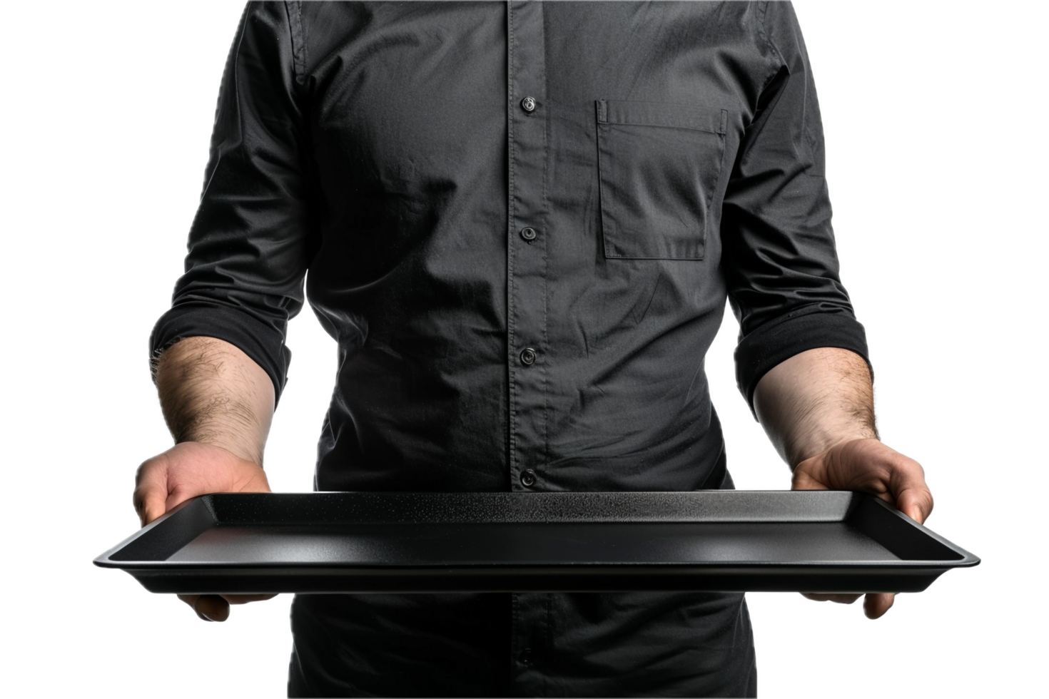 AI generated Waiter in Uniform Holding Empty Serving Tray png