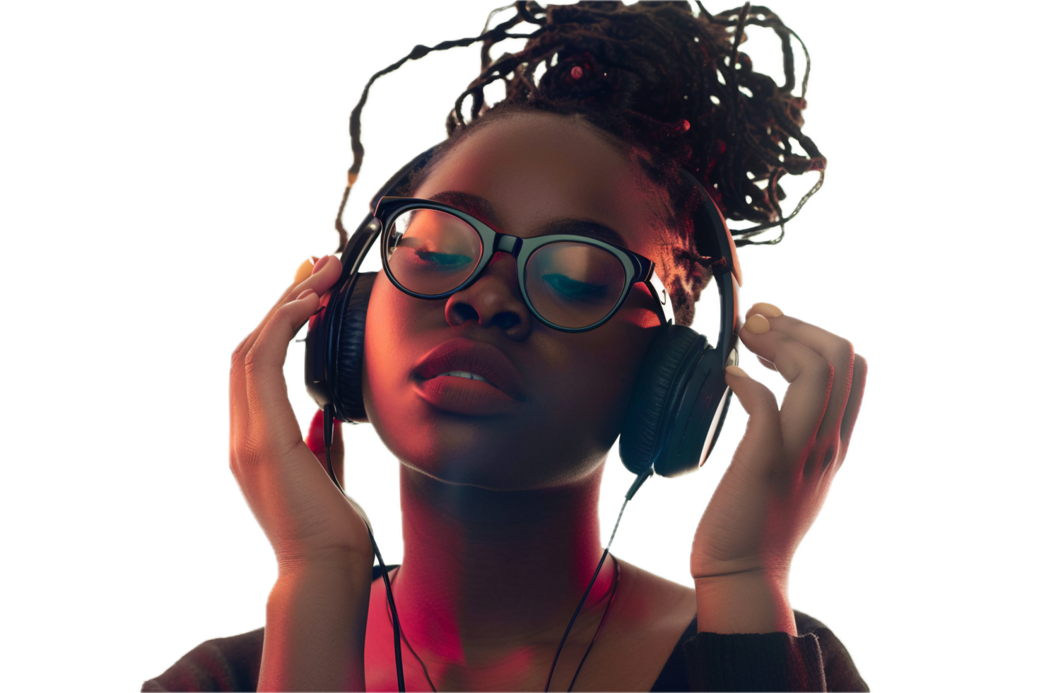 AI generated Stylish Woman Enjoying Music on Headphones png