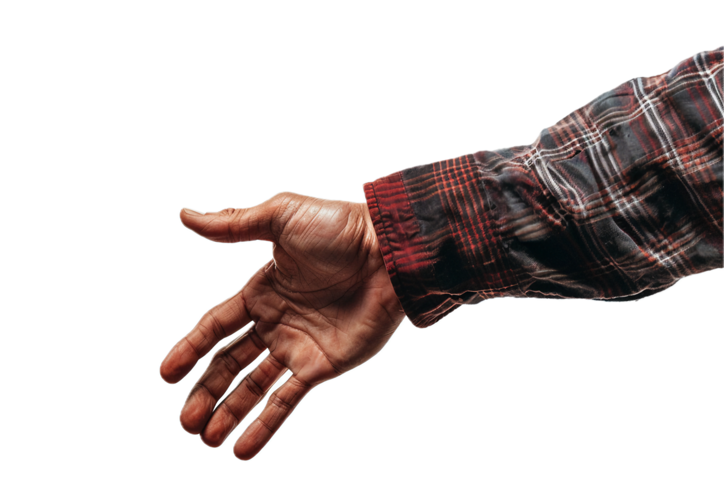 AI generated Extended Human Hand in Plaid Shirt png