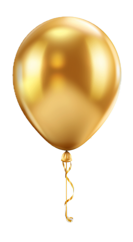 ai gerado três dourado balões com elegante fitas png