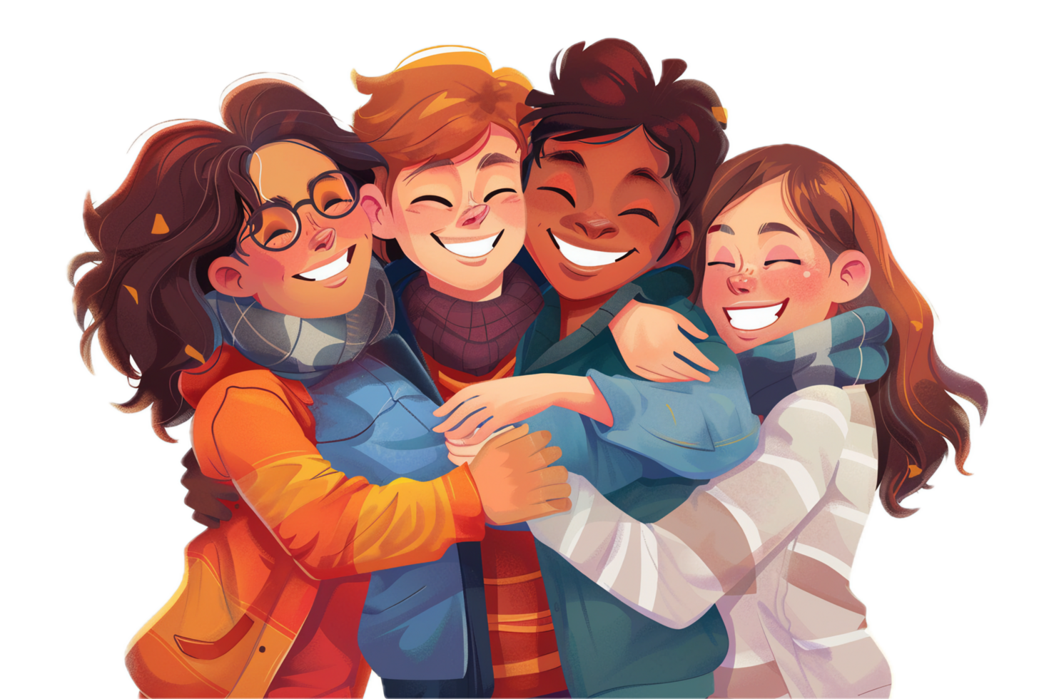 AI generated Animated Friends Hugging and Smiling Together png