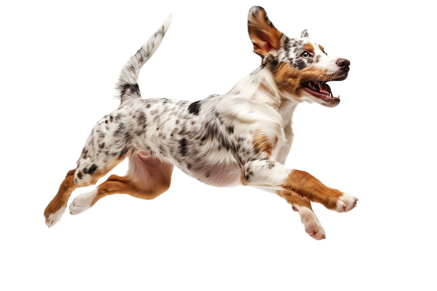 AI generated Energetic Speckled Dog Leaping in the Air png