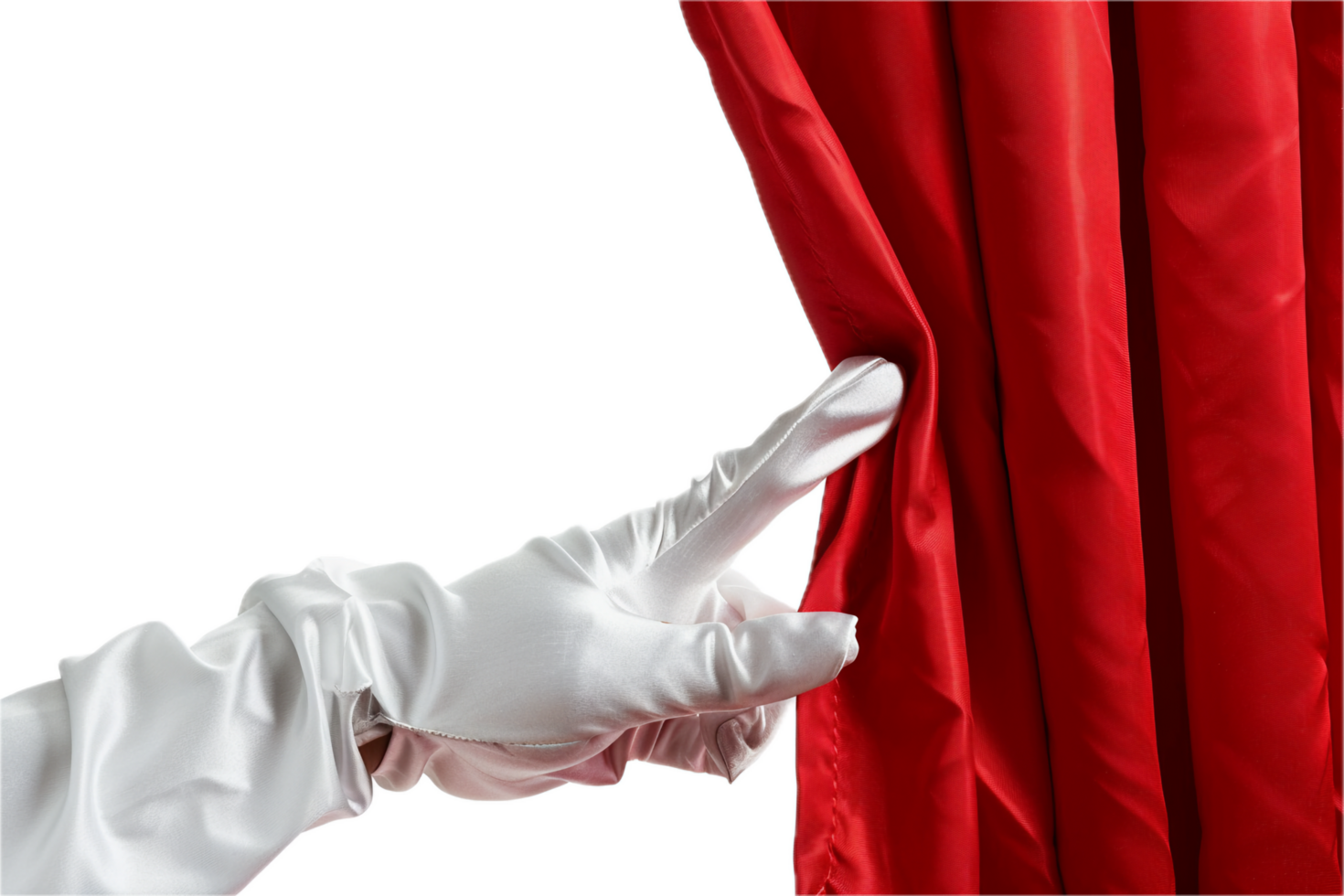 AI generated White Gloved Hand Opening Red Theater Curtain png
