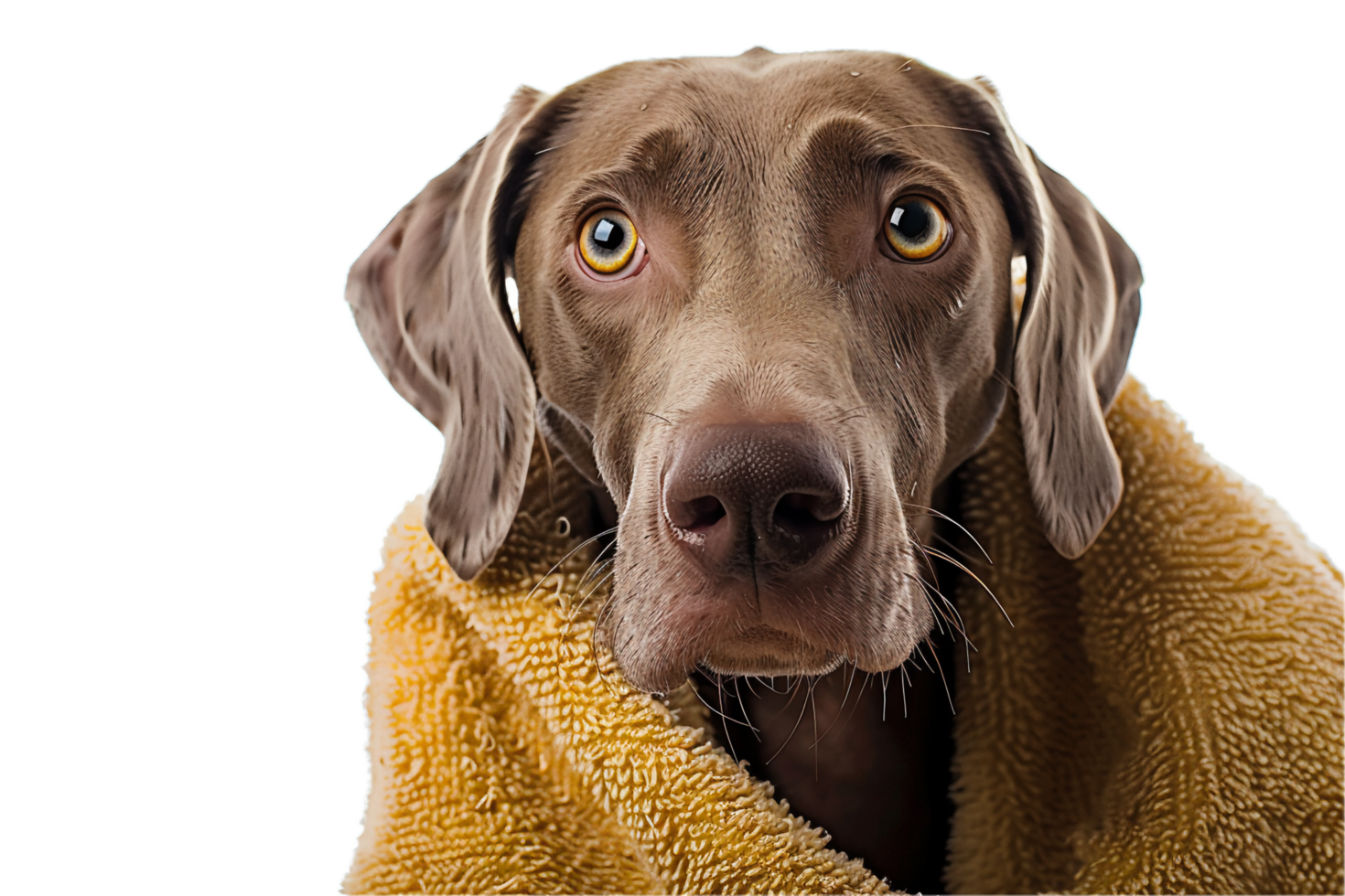 AI generated Weimaraner Dog Wrapped in a Cozy Towel png