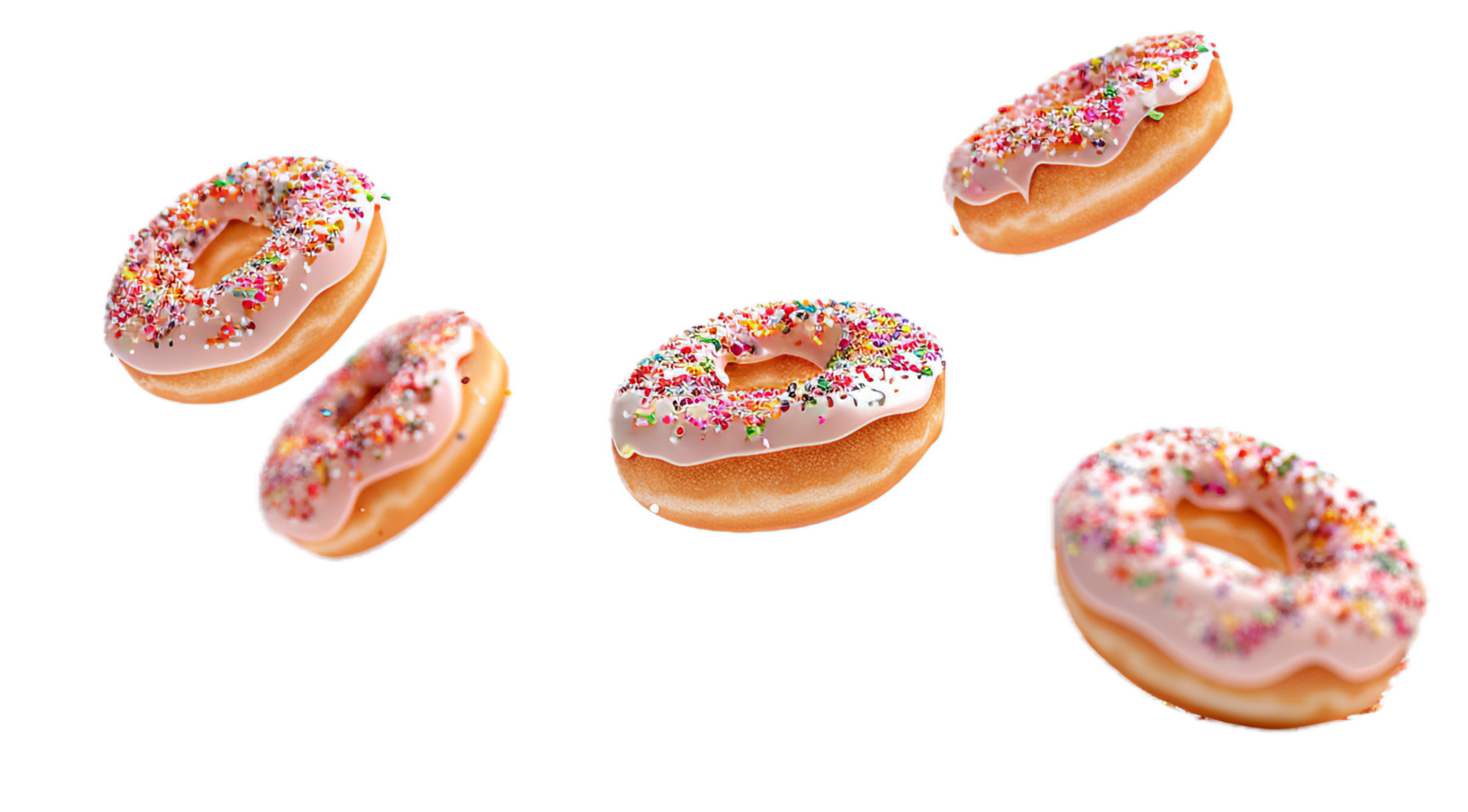 AI generated Sprinkled Pink Frosted Doughnuts Floating png
