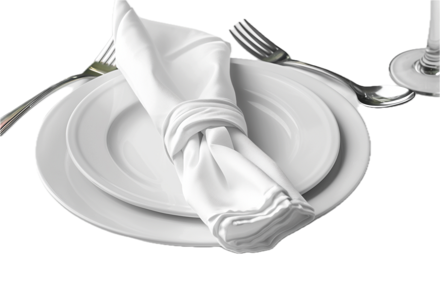 ai généré élégant table réglage avec blanc serviette de table et argenterie png