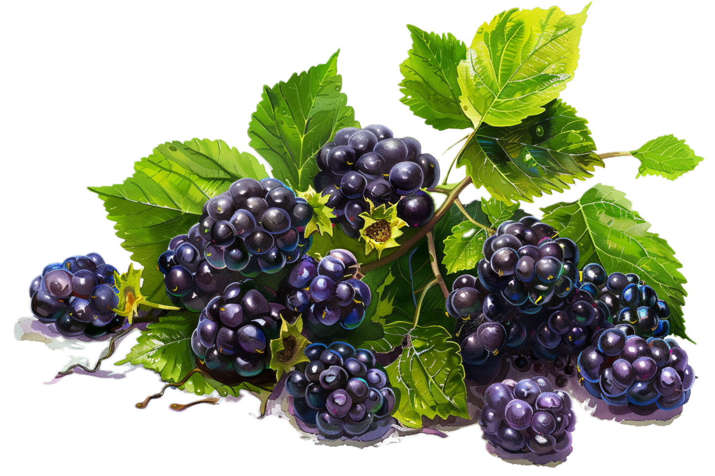 AI generated Ripe Blackberries with Leaves png