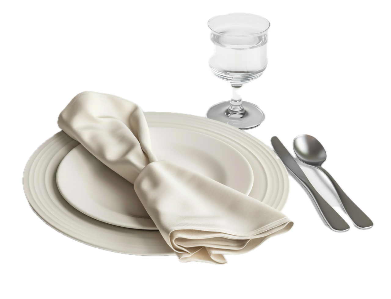 AI generated Elegant Table Setting with White Napkin and Silverware png