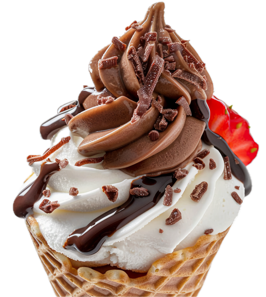 AI generated Strawberry Soft Serve Ice Cream with Chocolate Shavings png