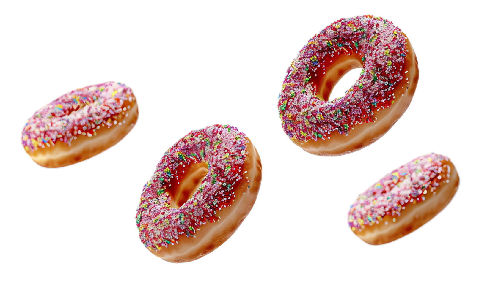 AI generated Sprinkled Pink Frosted Doughnuts Floating png