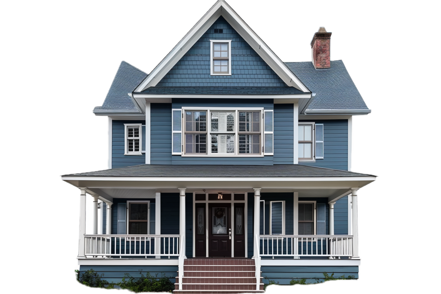 AI generated Classic Blue Two-Story House png