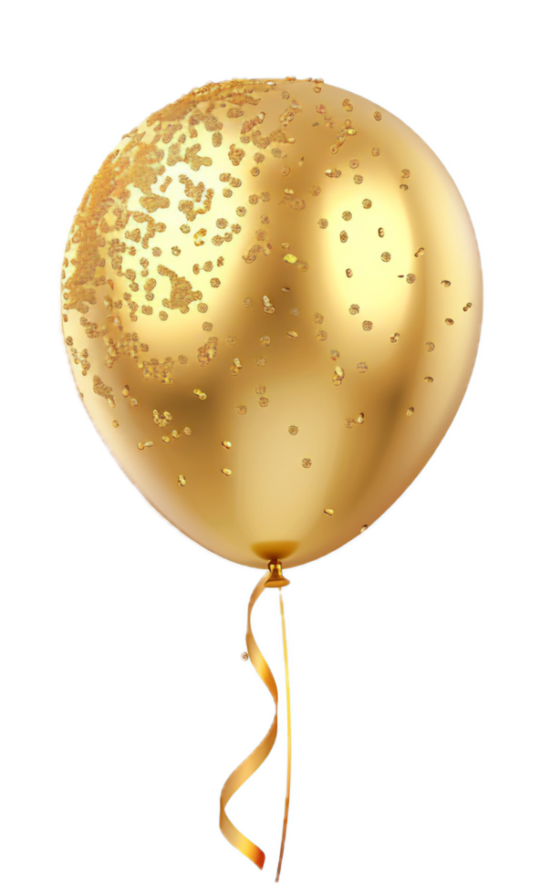 ai generiert drei golden Luftballons mit elegant Bänder png