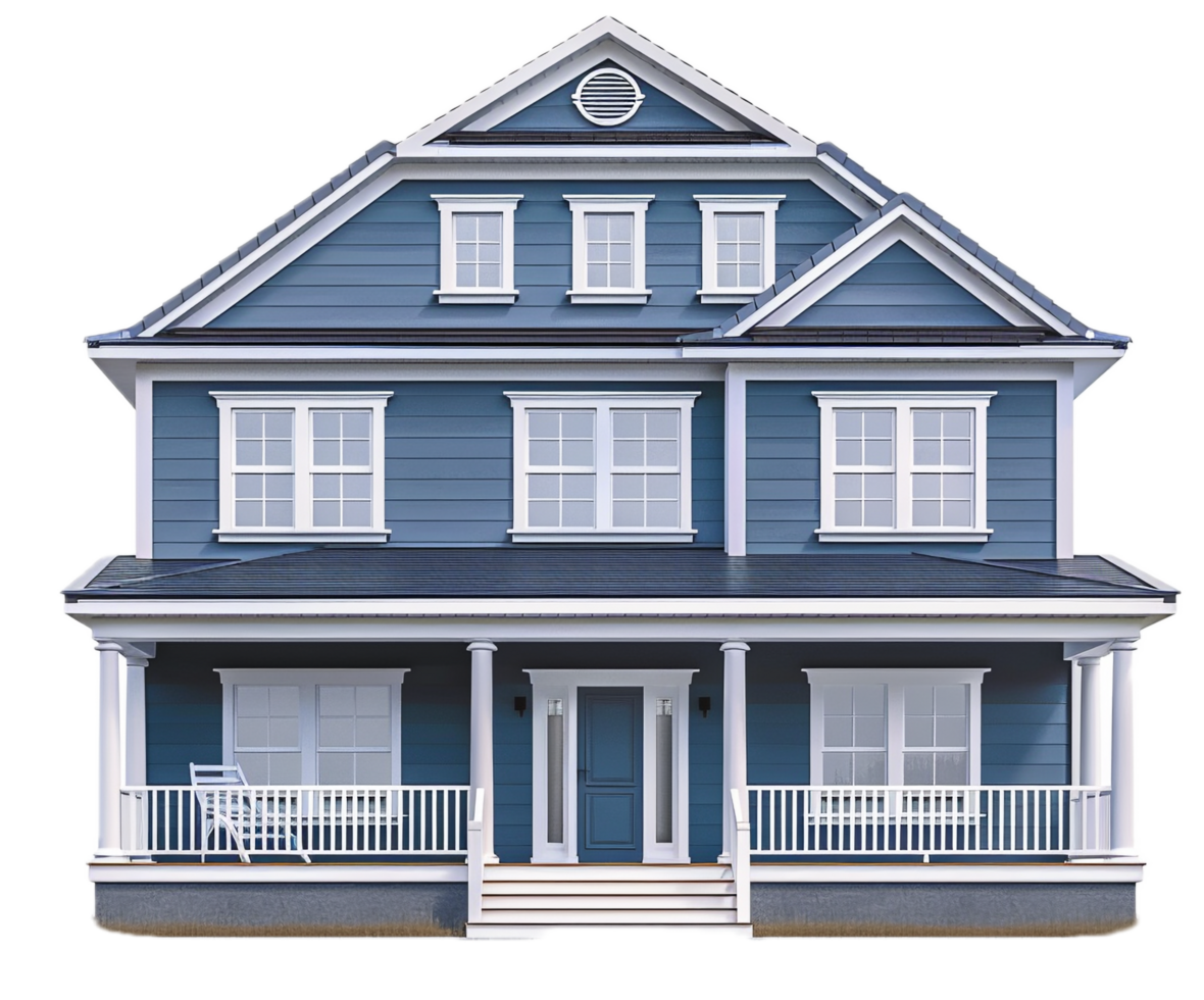 AI generated Classic Blue Two-Story House png