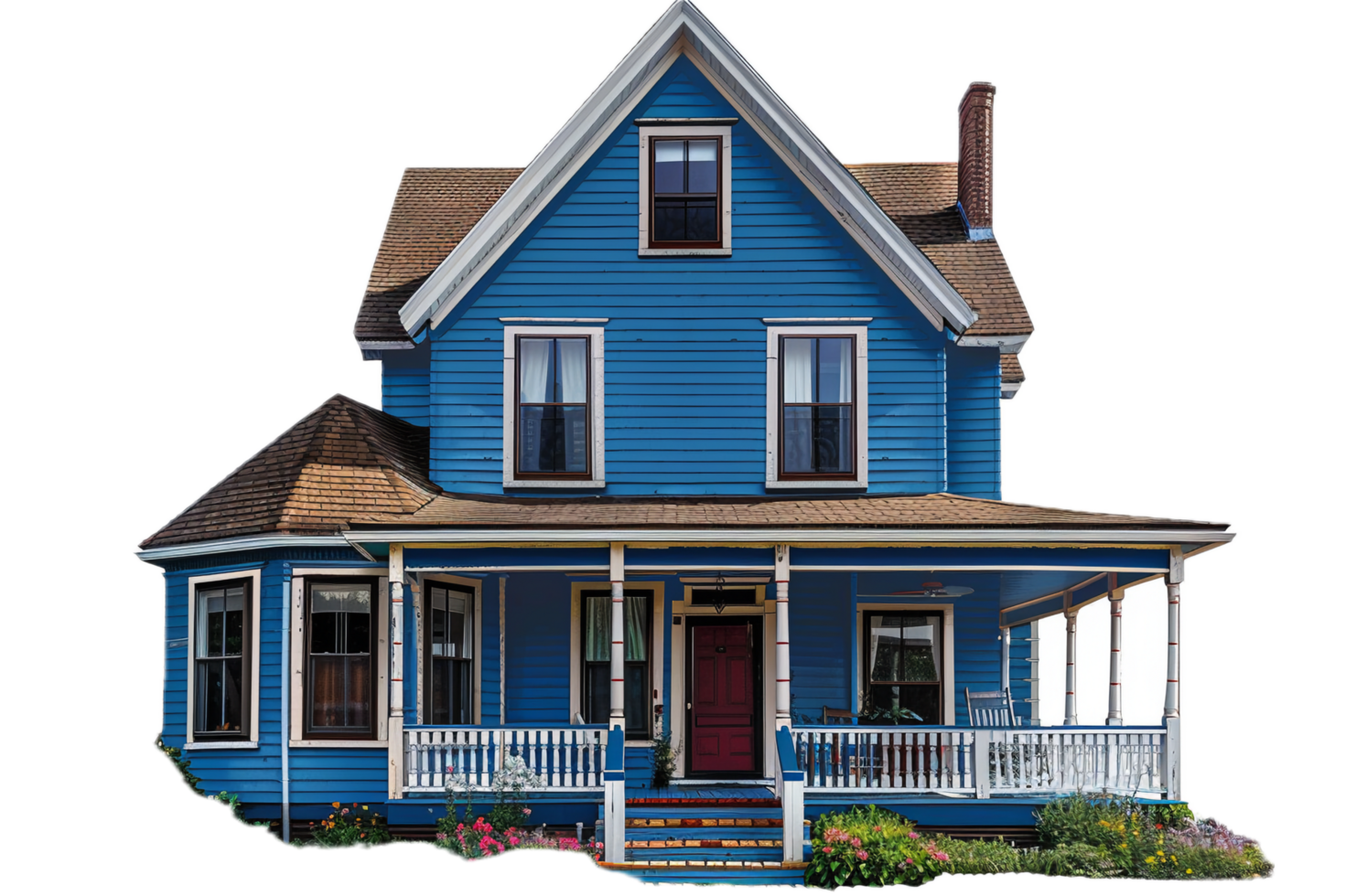 AI generated Classic Blue Two-Story House png