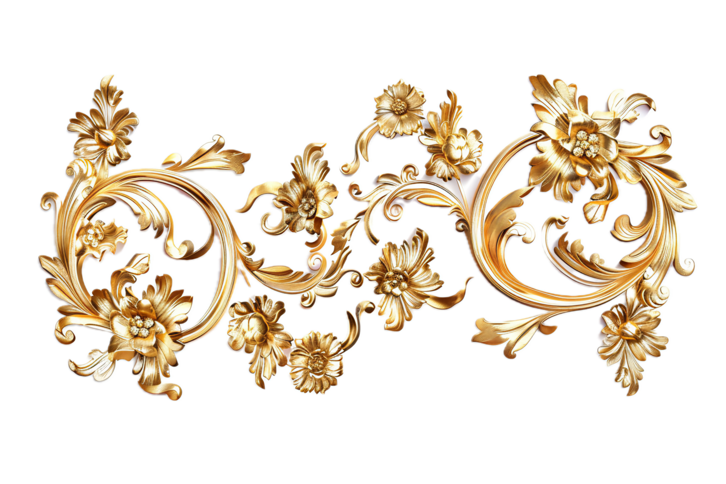 AI generated Ornate Golden Floral Baroque Ornament png