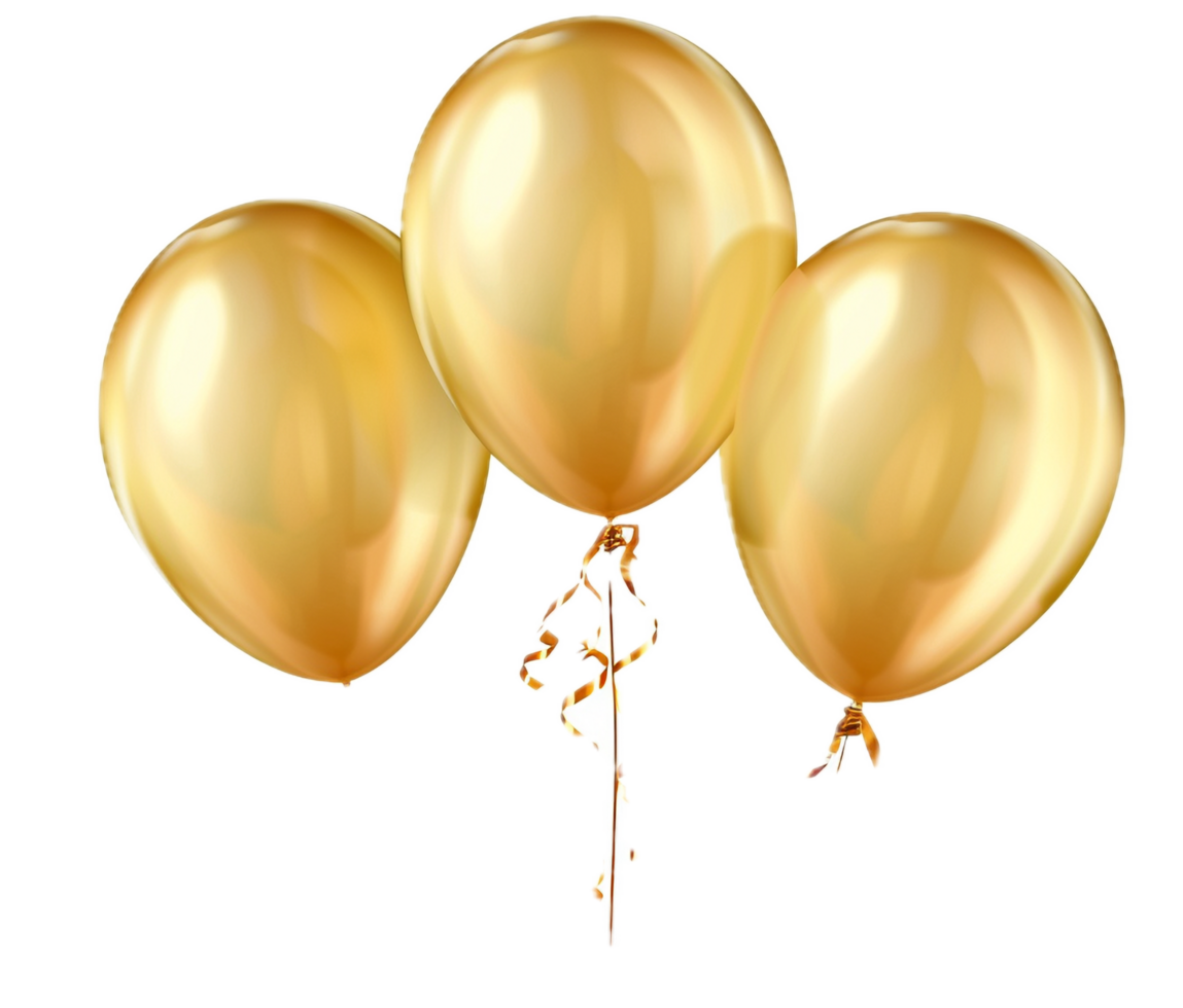 AI generated Three Golden Balloons with Elegant Ribbons png