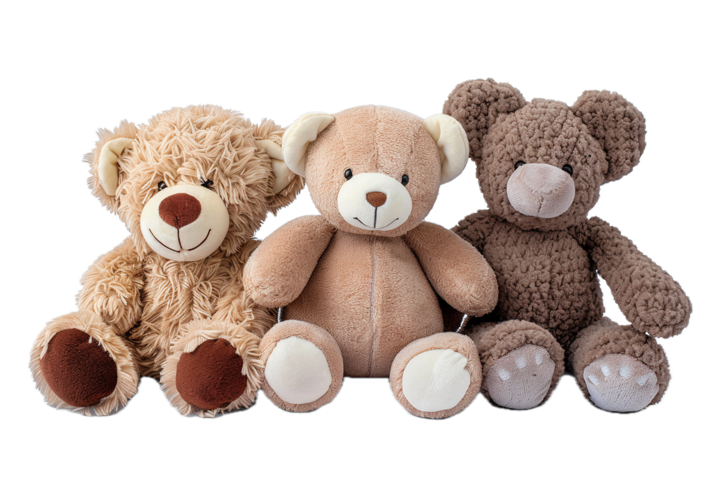 AI generated Trio of Colorful Teddy Bears png