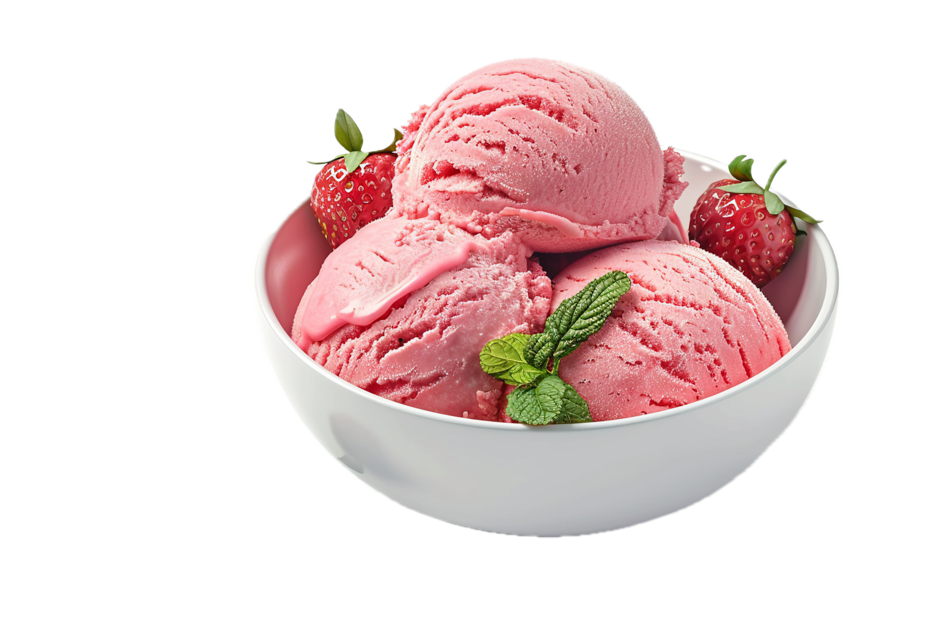 AI generated Strawberry Ice Cream Scoops in White Bowl png 42654886 PNG