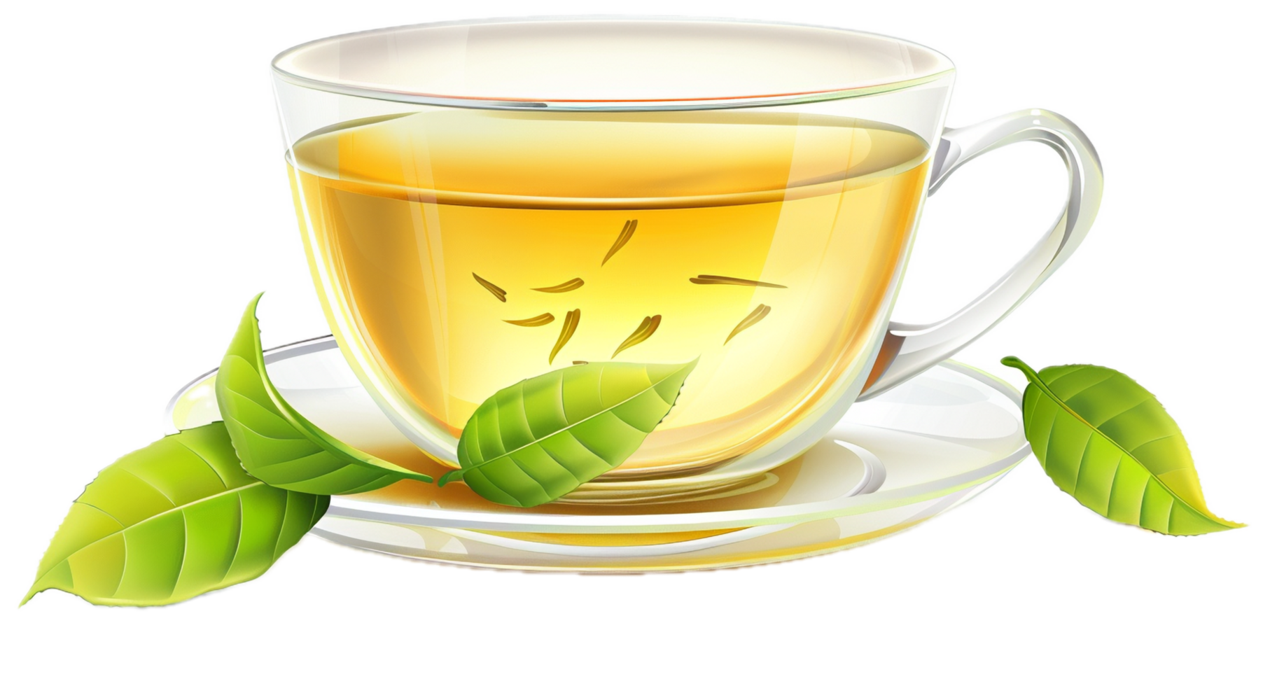 AI generated Green Tea in Transparent Cup with Fresh Leaves png