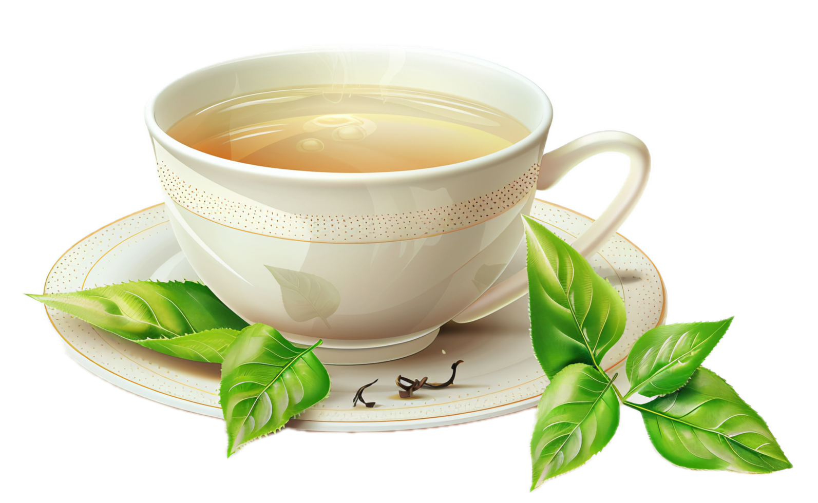 AI generated Green Tea in Transparent Cup with Fresh Leaves png