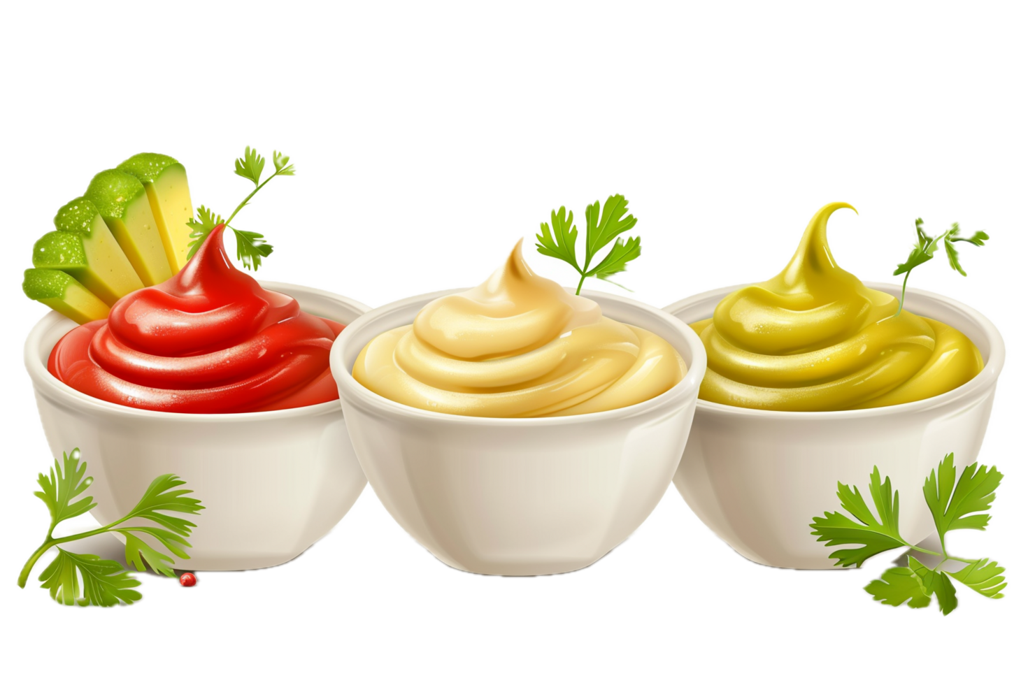 AI generated Three Bowls of Colorful Condiments png