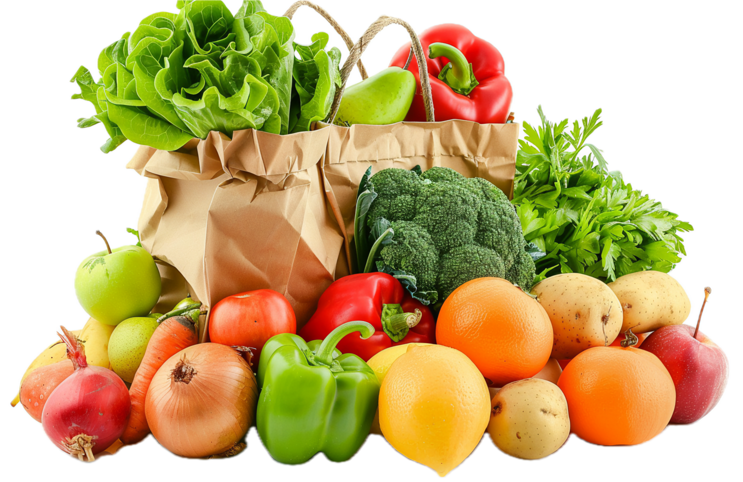 AI generated Fresh Vegetables and Fruits in Paper Bag png
