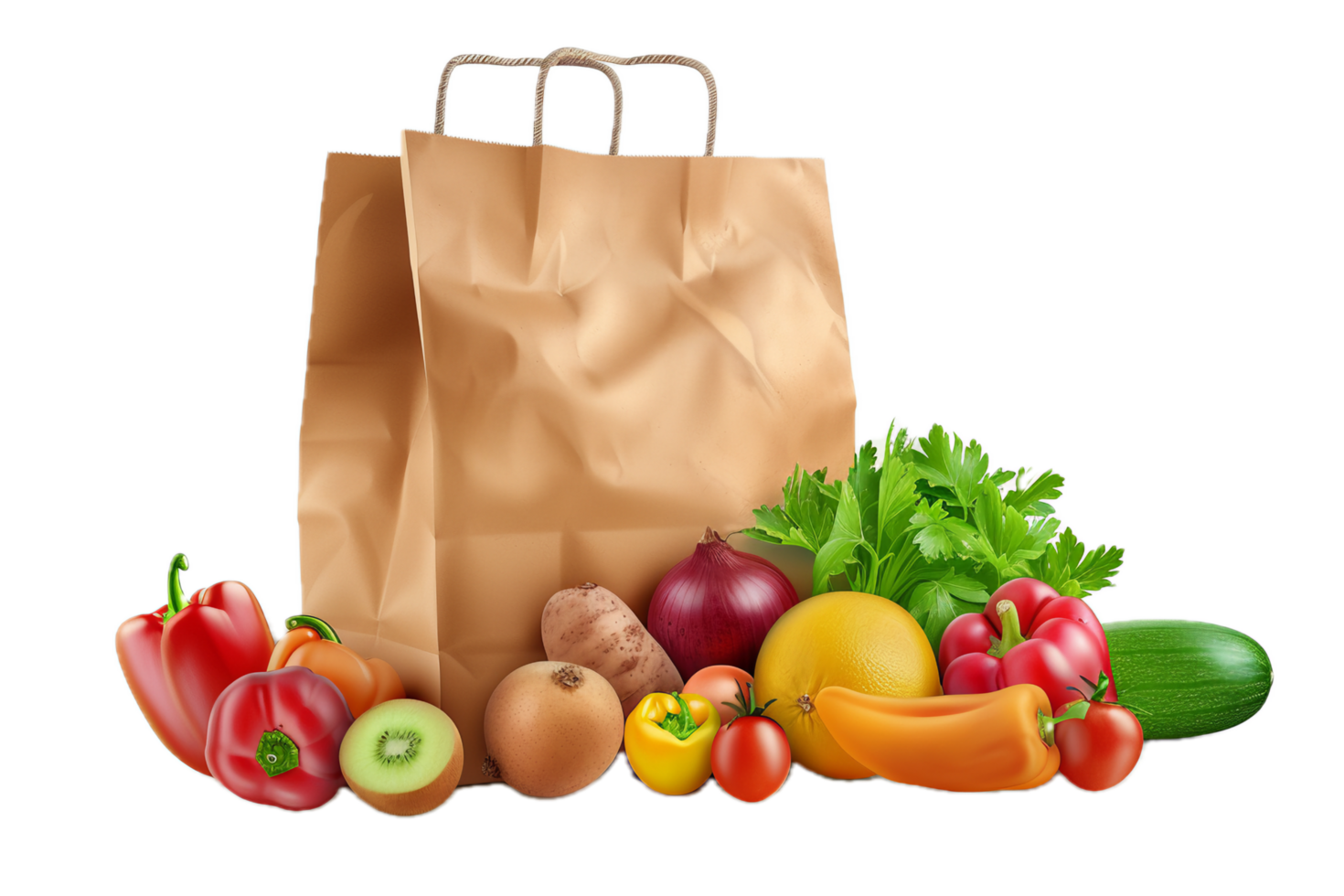 AI generated Fresh Vegetables and Fruits in Paper Bag png