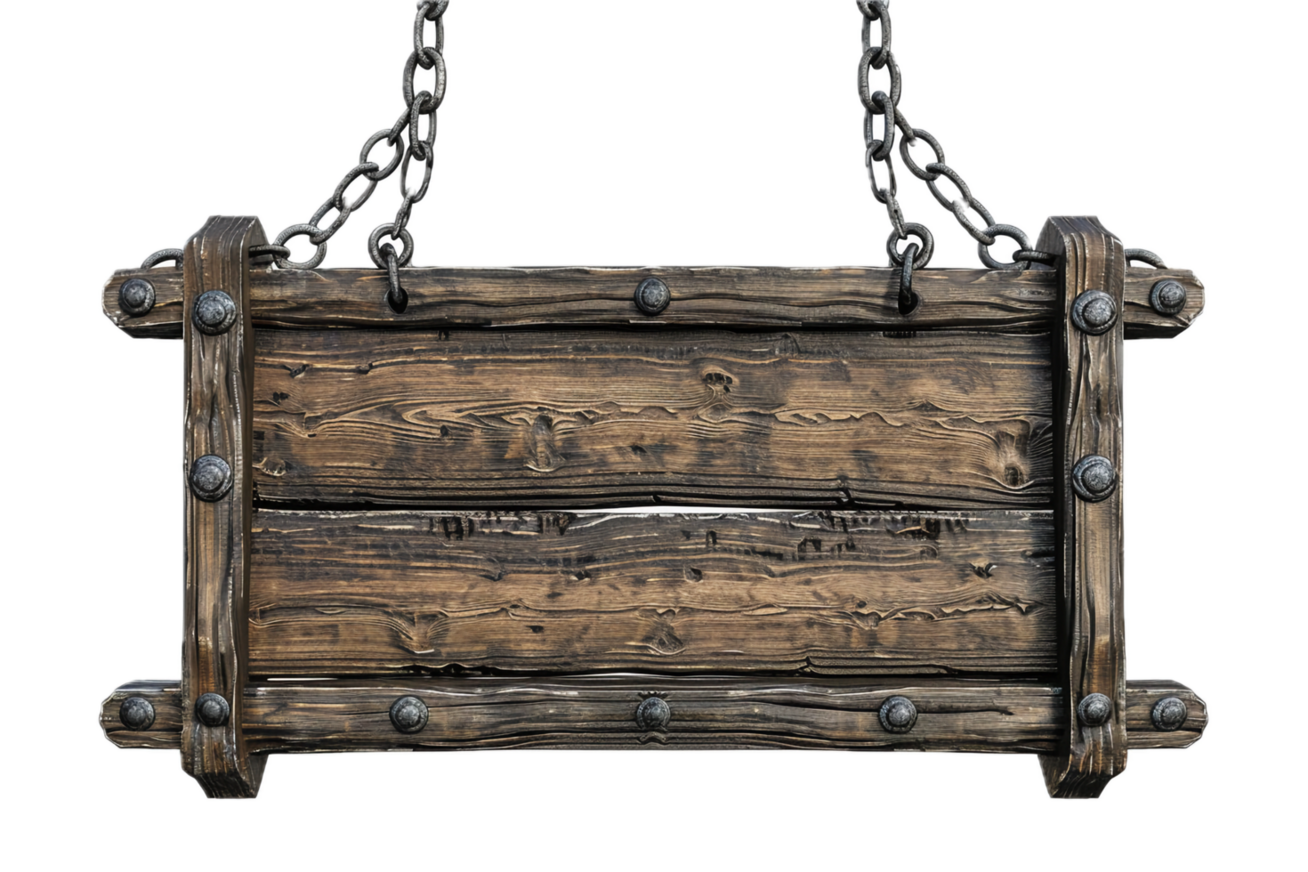 AI generated Hanging Wooden Signboard With Chains png