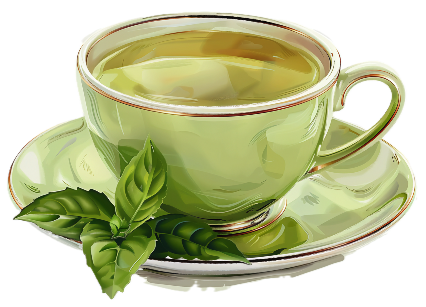 AI generated Green Tea in Transparent Cup with Fresh Leaves png