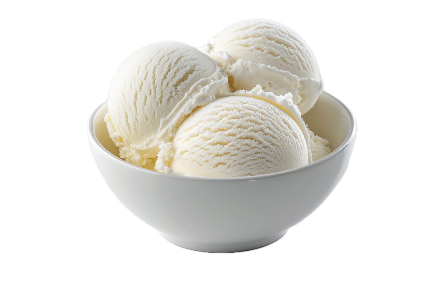 AI generated Vanilla Ice Cream Scoops in White Bowl png
