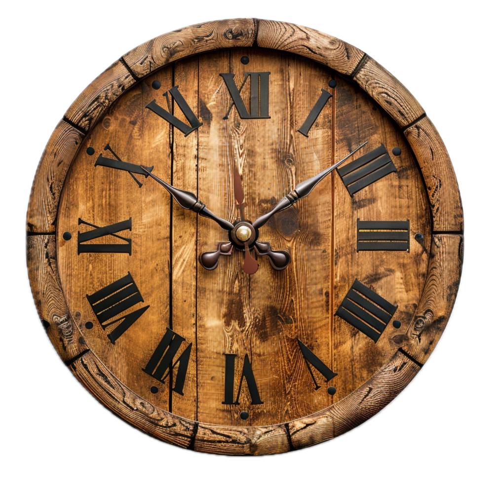 AI generated Rustic Wooden Wall Clock with Roman Numerals png