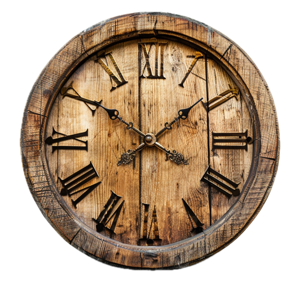 AI generated Rustic Wooden Wall Clock with Roman Numerals png