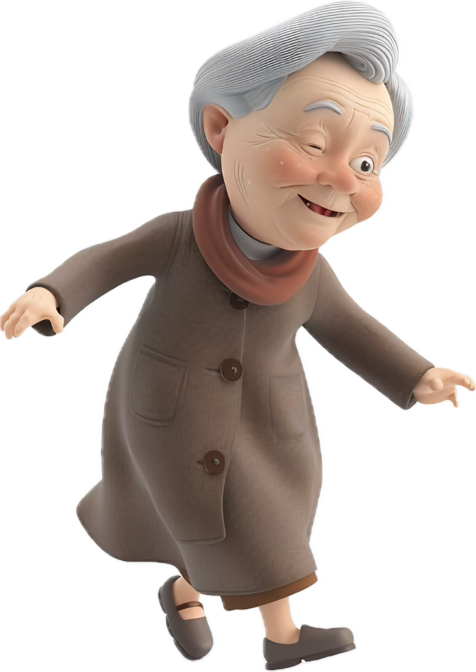 AI generated Cheerful Elderly Animated Character Waving 3D png