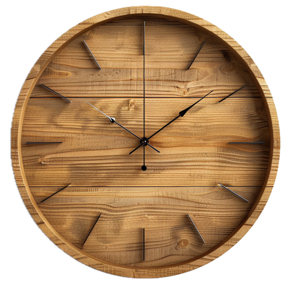 AI generated Rustic Wooden Wall Clock with Roman Numerals png