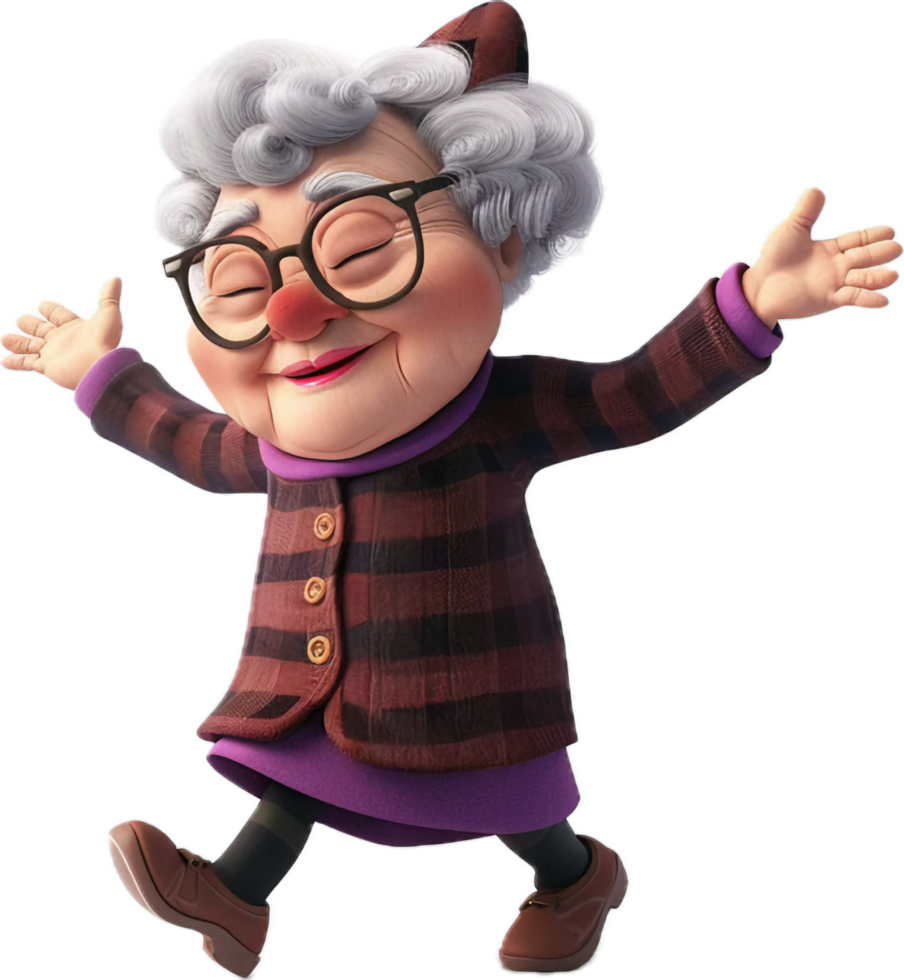 AI generated Cheerful Elderly Animated Character Waving 3D png