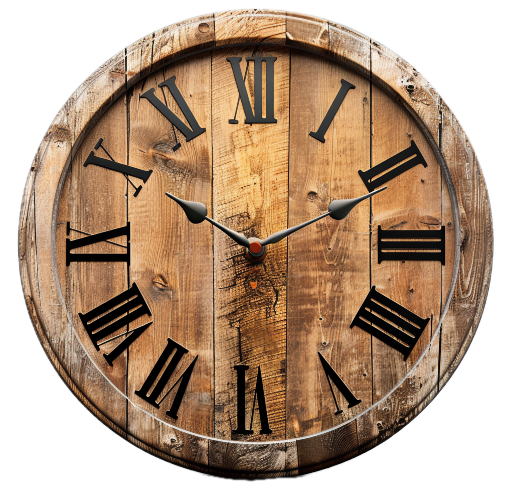 AI generated Rustic Wooden Wall Clock with Roman Numerals png