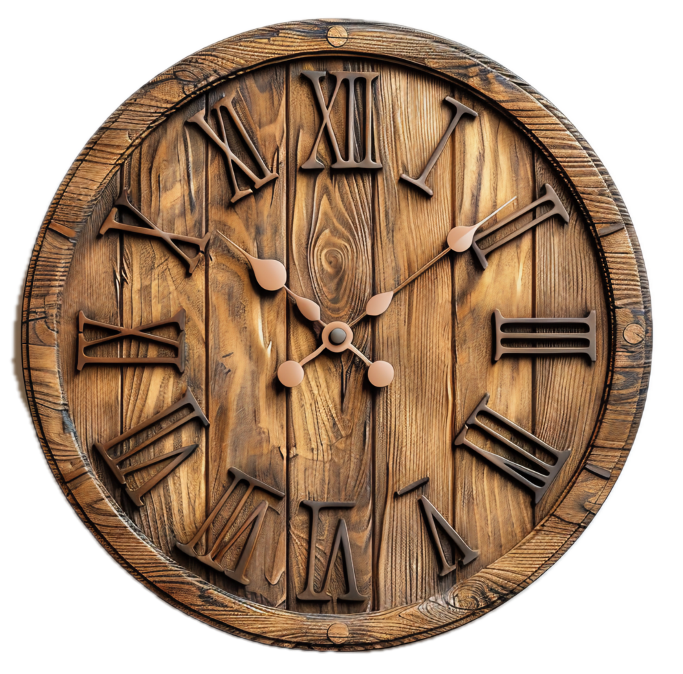 AI generated Rustic Wooden Wall Clock with Roman Numerals png