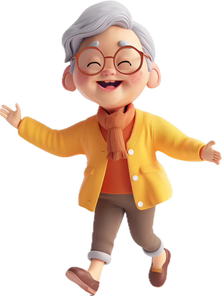 AI generated Cheerful Elderly Animated Character Waving 3D png