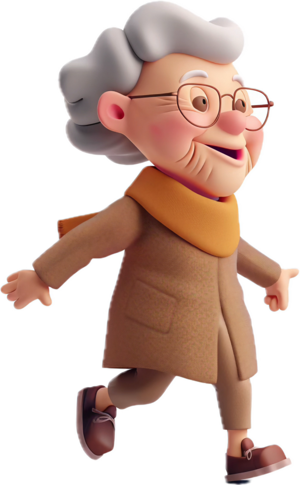 AI generated Cheerful Elderly Animated Character Waving 3D png
