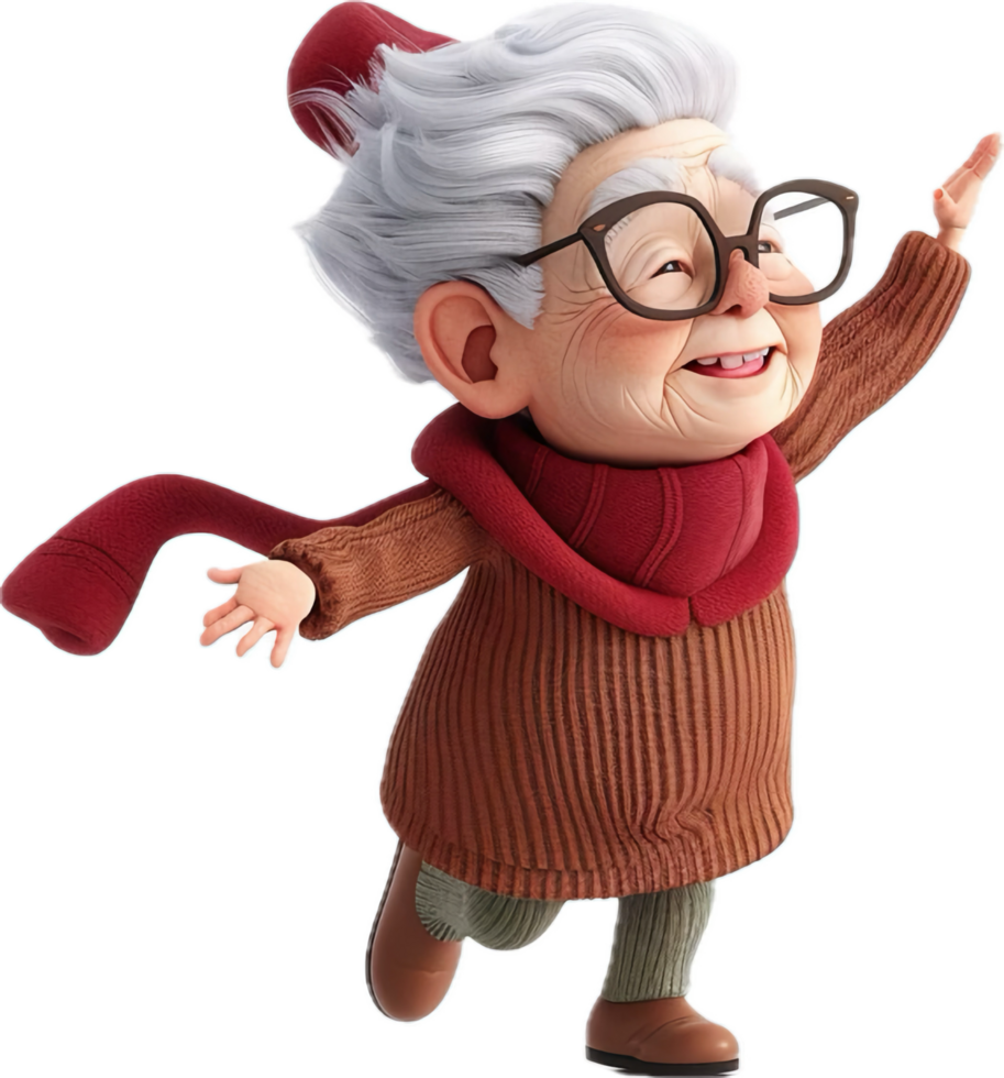 AI generated Cheerful Elderly Animated Character Waving 3D png
