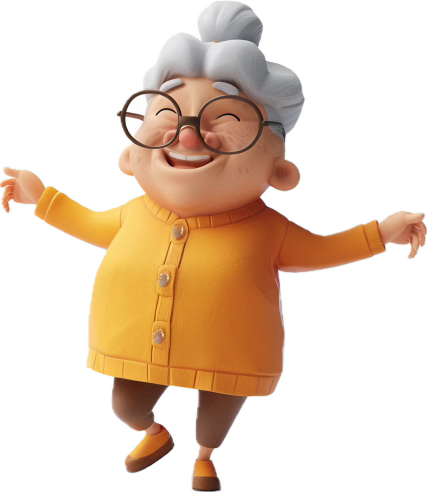 AI generated Cheerful Elderly Animated Character Waving 3D png
