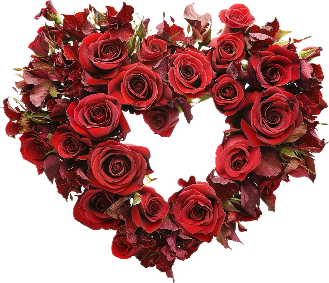 ai gerado em forma de coração arranjo do vermelho rosas png