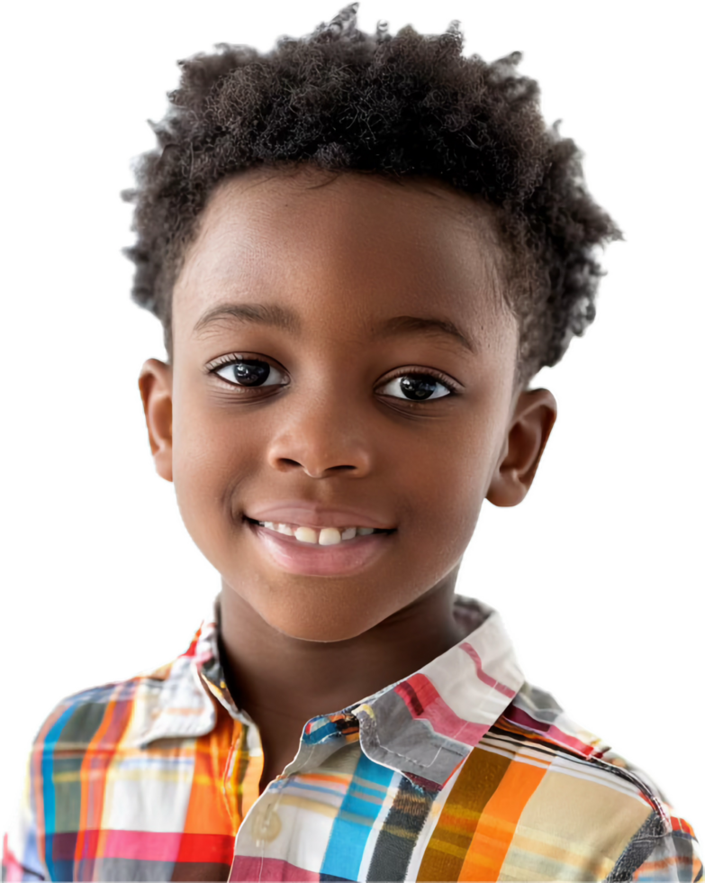 AI generated Smiling Young Boy in Colorful Plaid Shirt png