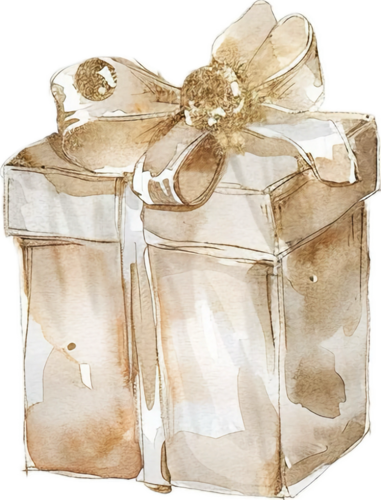 AI generated Watercolor Painting of a Gift Box with Bow png