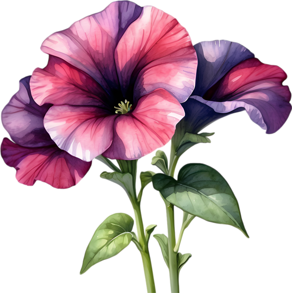 ai généré aquarelle La peinture de une pétunia noir velours fleur. png