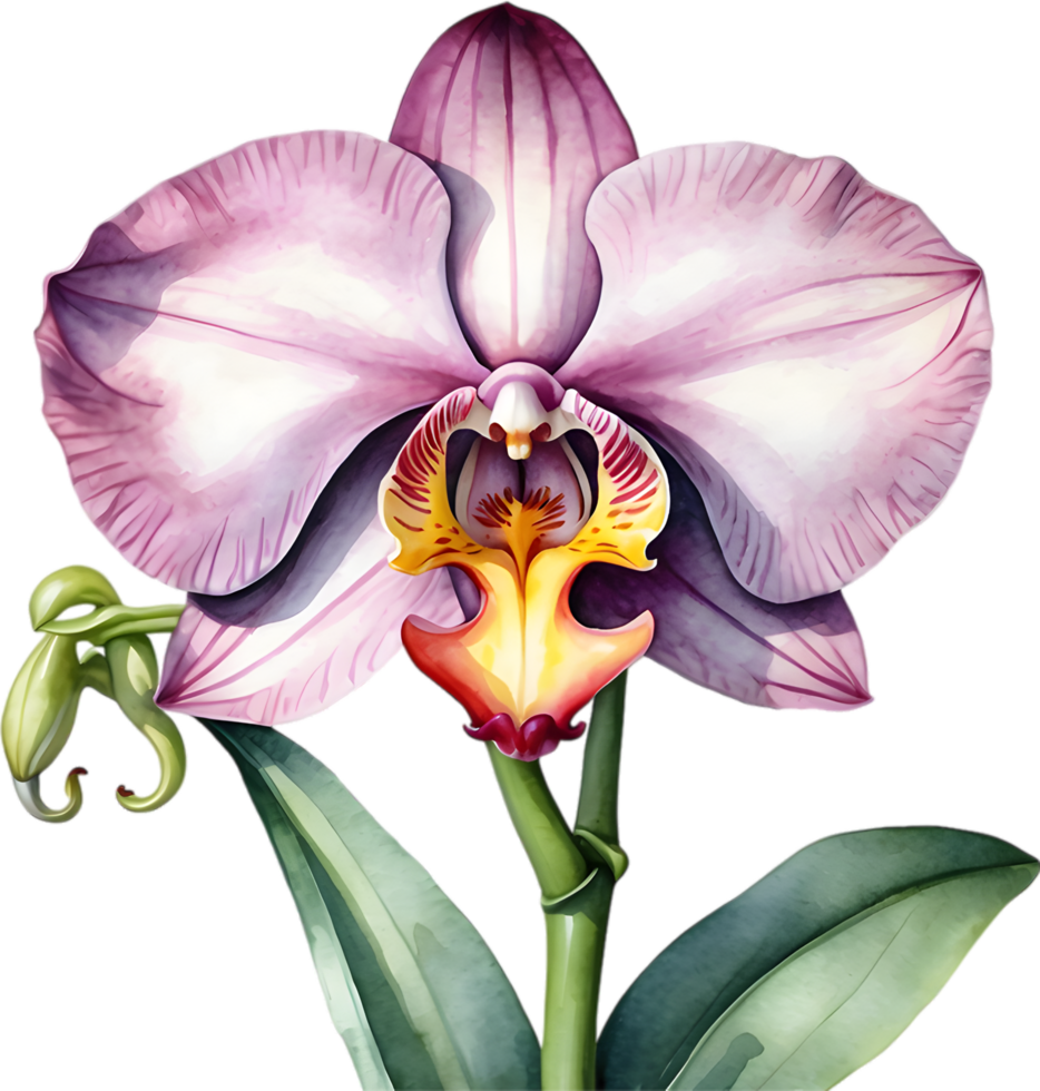 AI generated Watercolor painting of a Monkey Face Orchid flower. png