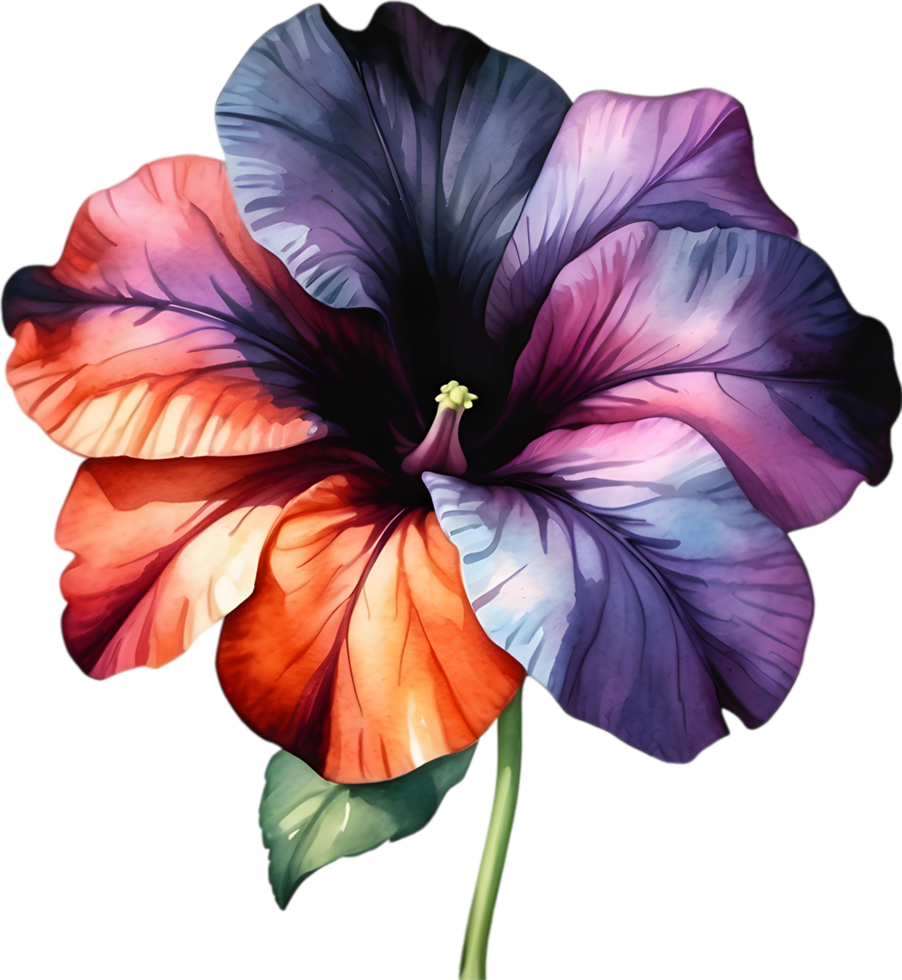 ai generiert Aquarell Gemälde von ein Petunie schwarz Samt Blume. png