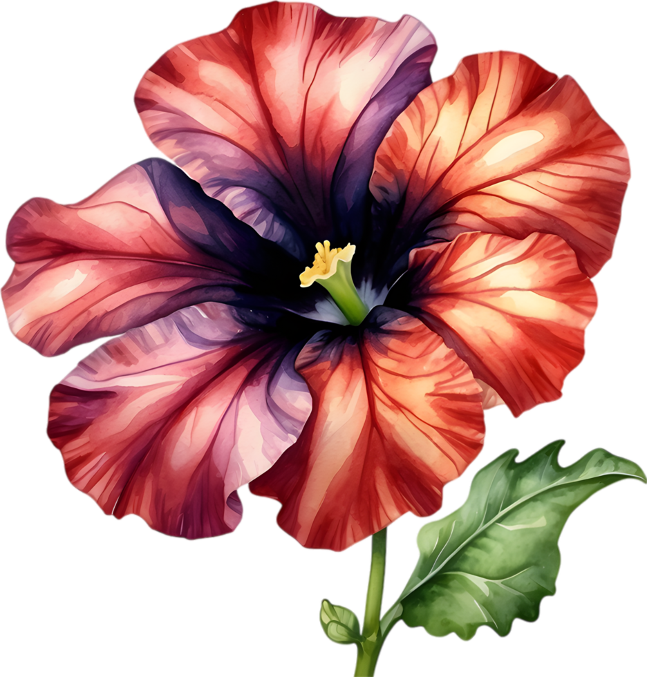 ai generiert Aquarell Gemälde von ein Petunie schwarz Samt Blume. png